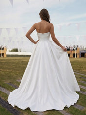 Strapless Sweetheart 3D Floral Applique Satin A-Line Wedding Dress