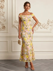 Off-the-Shop / Straight-Across Neckline 3D Floral Applique Column Mother of the Bride & Groom Dresses