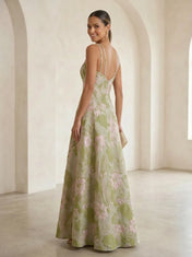 V-Neck Jacquard Double-Strap Long Mother Of The Bride Dresses