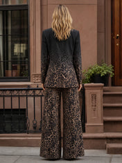 Gradient Leopard Print Blazer and Wide-Leg Pants Set