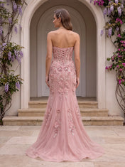 Strapless Sweetheart 3D Floral Applique Mermaid Prom Dress with Lace-Up Back