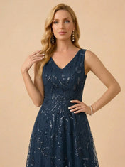 A-Line Sequin Embroidered V-Neck Mother of the Bride Gown with Matching Jacket