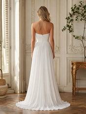 Pure White Strapless Beaded Sweetheart Pleated Wedding Dress
