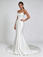 Strapless Embroidered Corset Satin Mermaid Bridal Wedding Dress