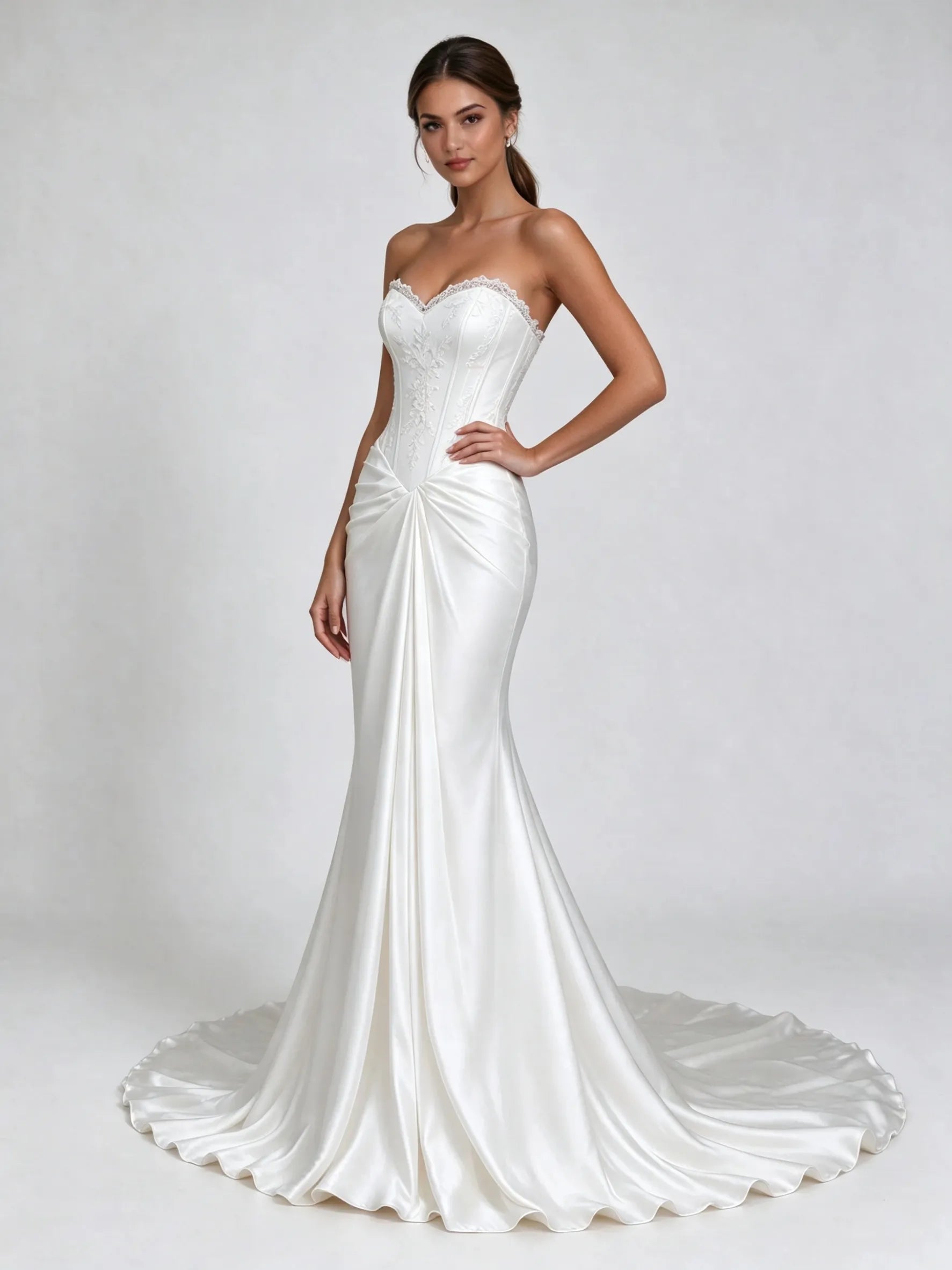 Strapless Embroidered Corset Satin Mermaid Bridal Wedding Dress