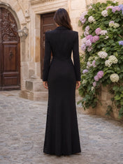 Tuxedo Blazer Sequin-Panel Mermaid Evening Dress with Slit