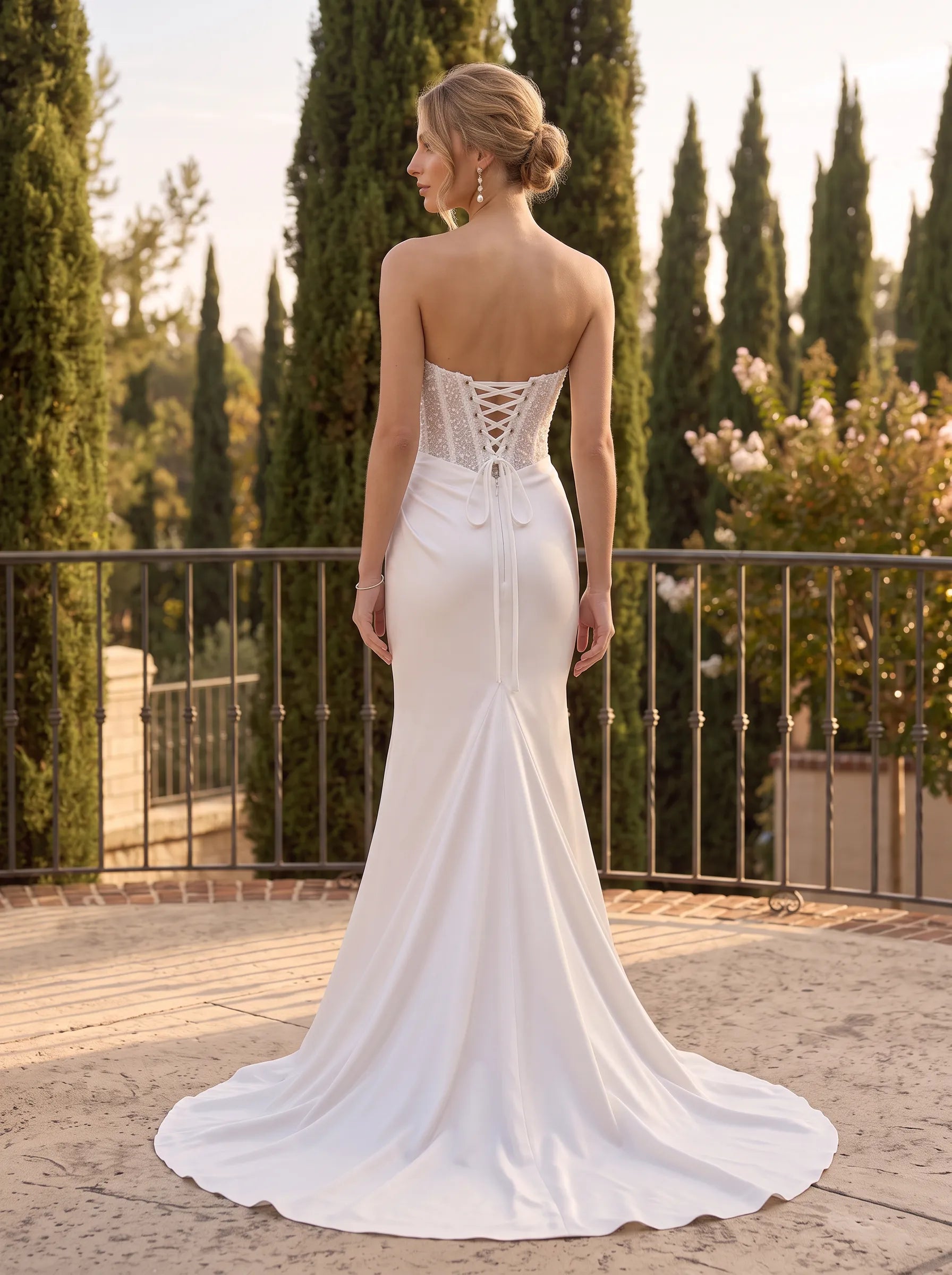 Strapless Beaded Corset Satin Mermaid Wedding Dress