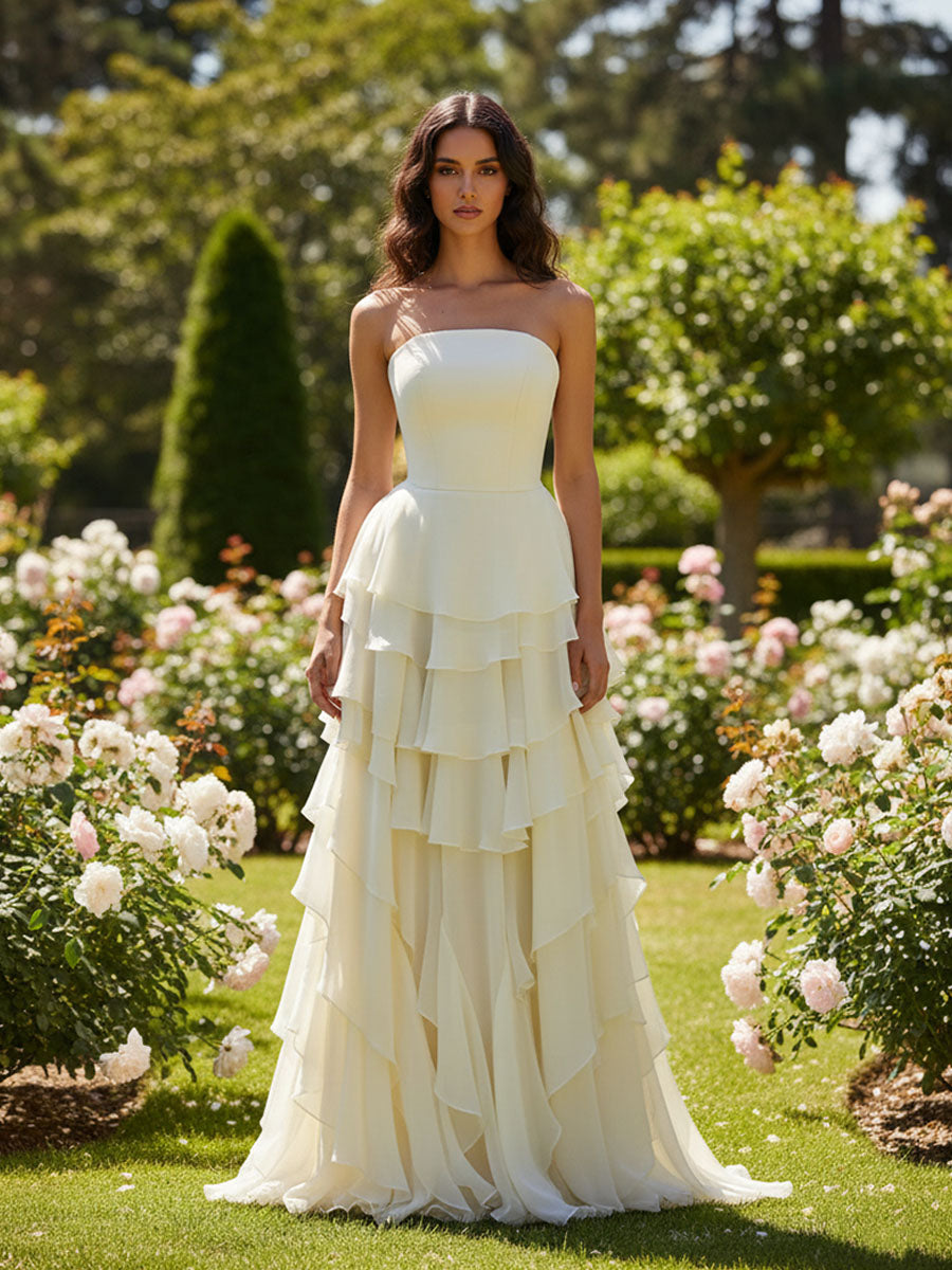 Elegant Strapless Sleeveless Ruffles Tiered Bridesmaid Dress