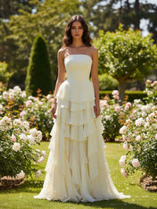Elegant Strapless Sleeveless Ruffles Tiered Bridesmaid Dress