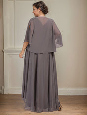 A-line V-Neck Asymmetrical Chiffon Mother of the Bride Dress With Beading Sequins