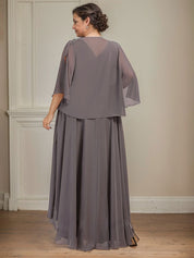 A-line V-Neck Asymmetrical Chiffon Mother of the Bride Dress With Beading Sequins