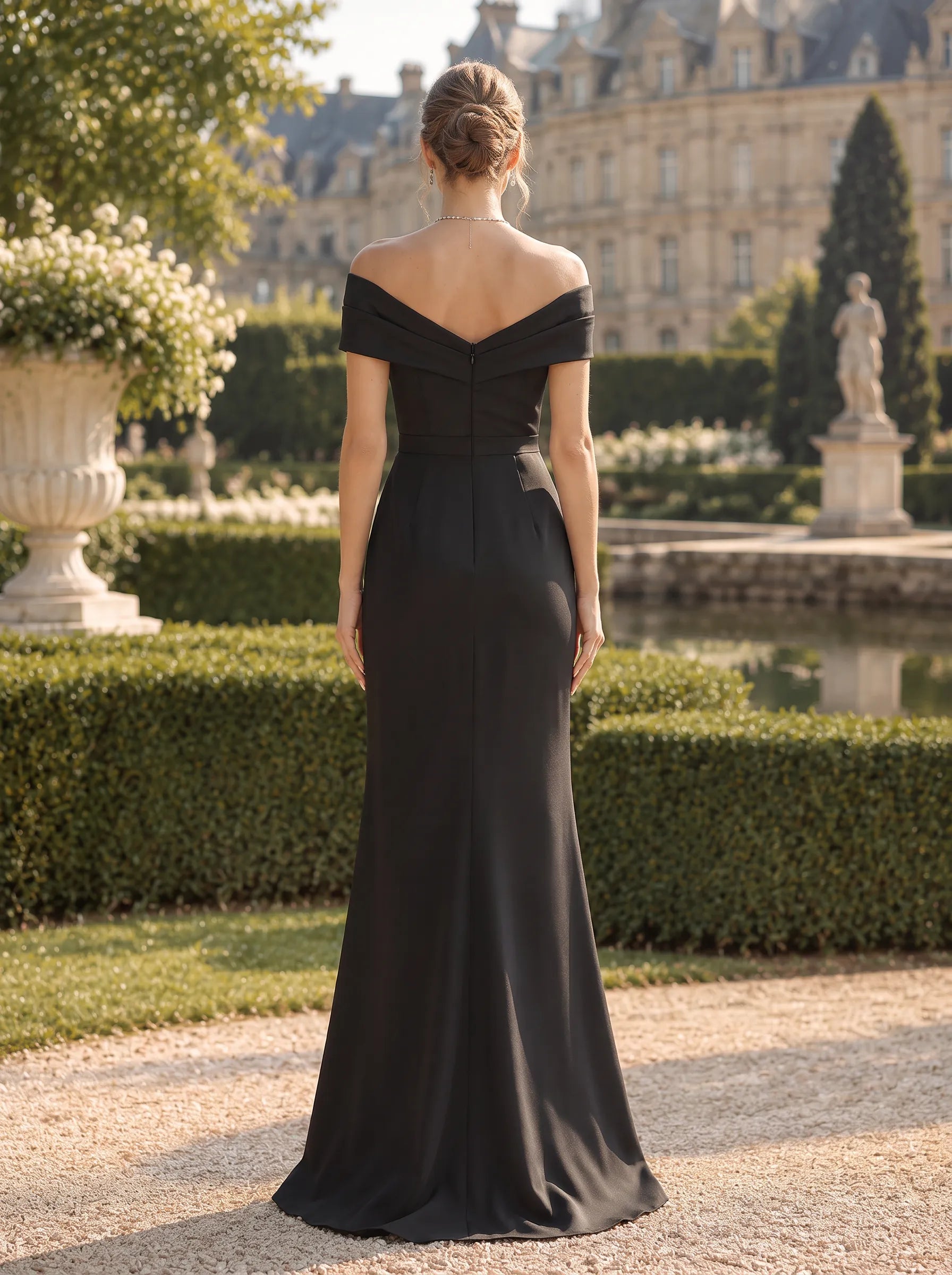 Off-the-Shoulder Fold-Over Satin Mermaid Evening Dress