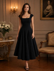 Square Neck Cap Sleeve A‑Line Midi Formal Evening Dress