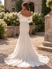 Off-the-Shoulder Satin and Lace Mermaid Wedding Dress
