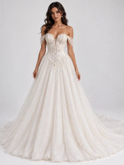 Off-the-Shoulder Lace Appliqué Ball Gown Wedding Dress