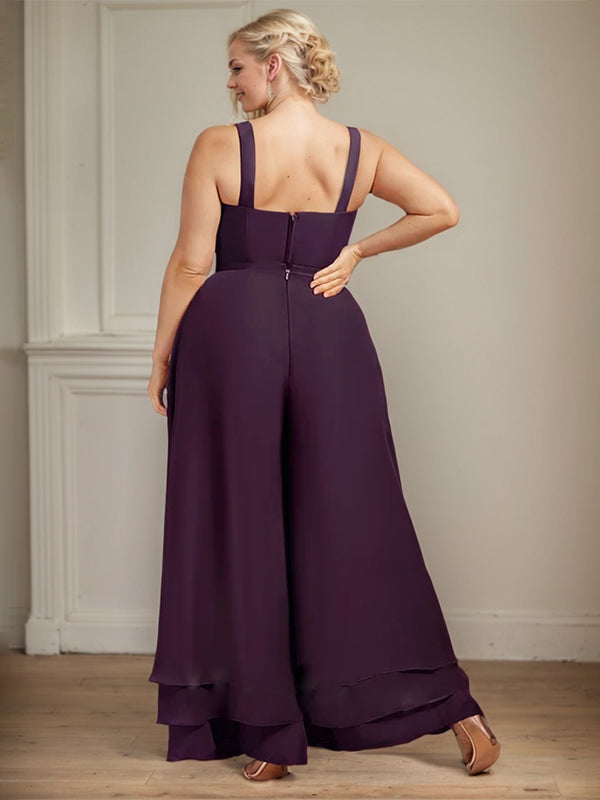 Robe de mère de la mariée en mousseline de soie, longueur cheville, avec sequins, combinaison/tailleur carré 
