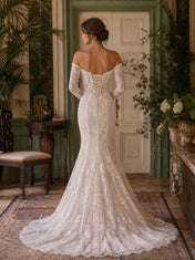 Ivory Off-the-Shoulder Long-Sleeve Lace Mermaid Wedding Dress