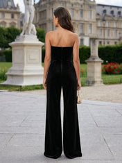 Strapless Contrast Trim Velvet Jumpsuit