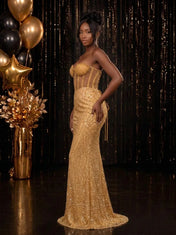 Strapless Sequin-Embellished Mermaid Prom Dress