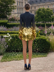 Navy Blue and Gold Sequin High-Neck Mini Dress