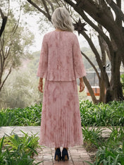 High-Neck Pleated Floral Capelet A-Line Evening Dress Mother of the Bride & Groom Dresses