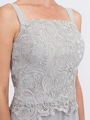 Ensemble 3 pièces en mousseline de soie avec col carré et veste pour mère de la mariée 