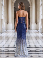 Halter V-Neck Ombre Sequin Corset Mermaid Gown Prom Dress