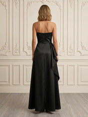 Black Sweetheart Strapless Ruffled Satin Sleeveless Evening Dress