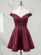 Off-the-Shoulder Sweetheart Sparkling Short Homecoming Dress