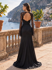 Lace-Accented Sweetheart Satin Mermaid Evening Dress with Slit