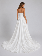 Elegant Strapless Corset Satin A-Line Wedding Dress with Chapel Train