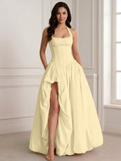 Glamorous Blush Pink Halter Corset Evening Paty Dress Gown