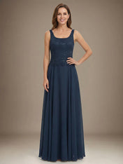 A-line Square Floor-Length Lace Chiffon Mother of the Bride Dress With Sequins