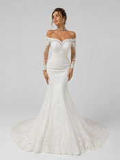Elegant Off-the-Shoulder Long-Sleeve Lace Mermaid Wedding Dress with Chapel Train