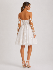 Elegant Strapless Sweetheart Lace Applique Short A-Line Wedding Dress with Detachable Sleeves