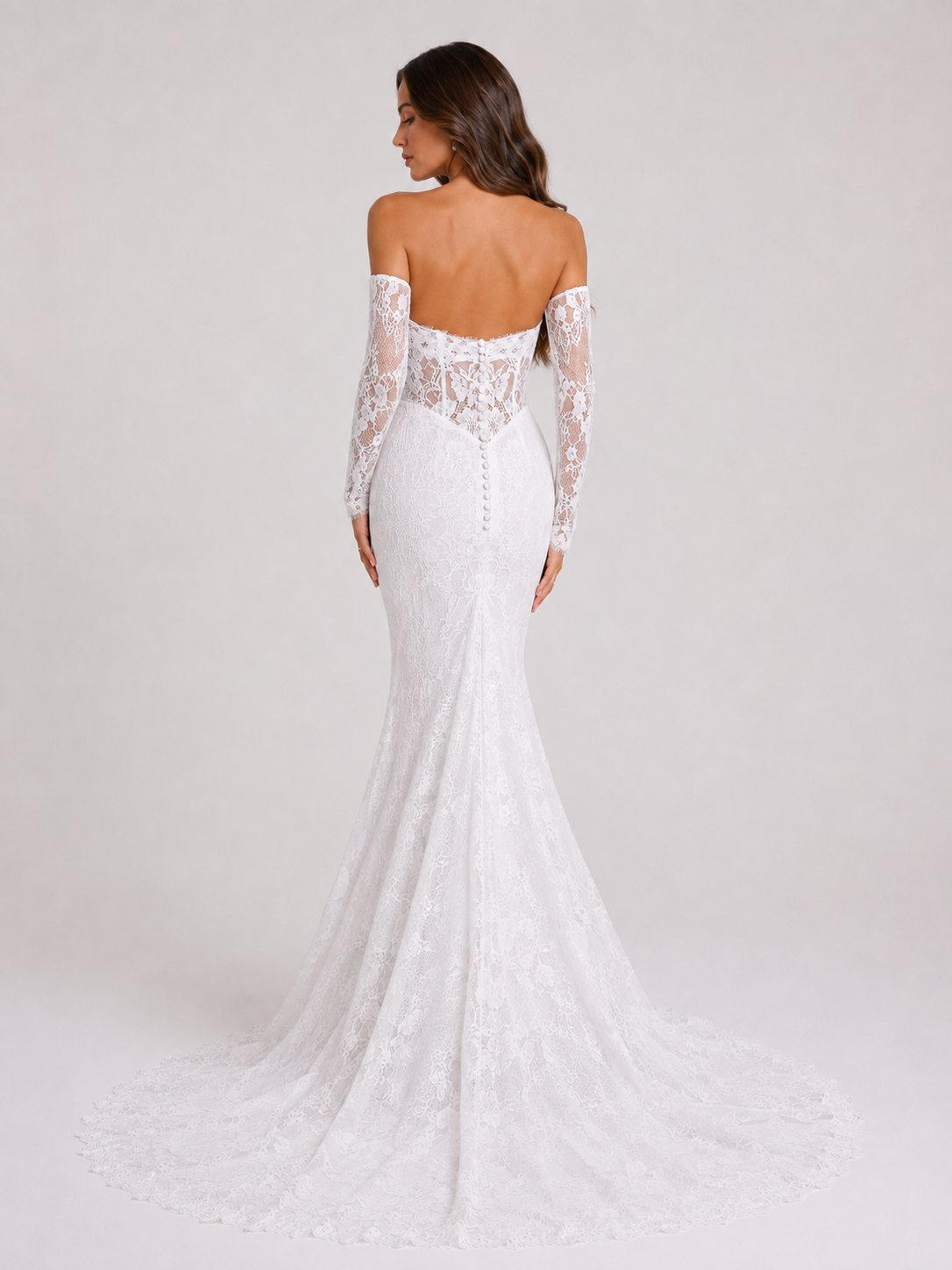 Elegant Off-the-Shoulder Corset Lace Mermaid Wedding Dress with Chapel Train