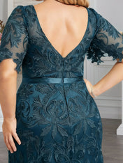 A-line Scoop Neck Floor-Length Lace Evening Dress With Appliques