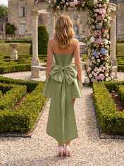 Architectural Blush Pink Strapless High-Low Satin Homecoming Mini Dress