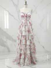 Floral Print Tiered Ruffle Prom Dress with Tie-Front Bow