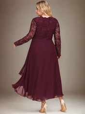 A-line V-Neck Asymmetrical Lace Chiffon Mother of the Bride Dress