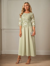 Crew Neck  A Line Ruffle Ruched Lace Maxi Dress Mother Of The Bride Dress