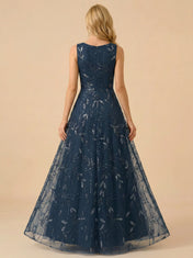 A-Line Sequin Embroidered V-Neck Mother of the Bride Gown with Matching Jacket