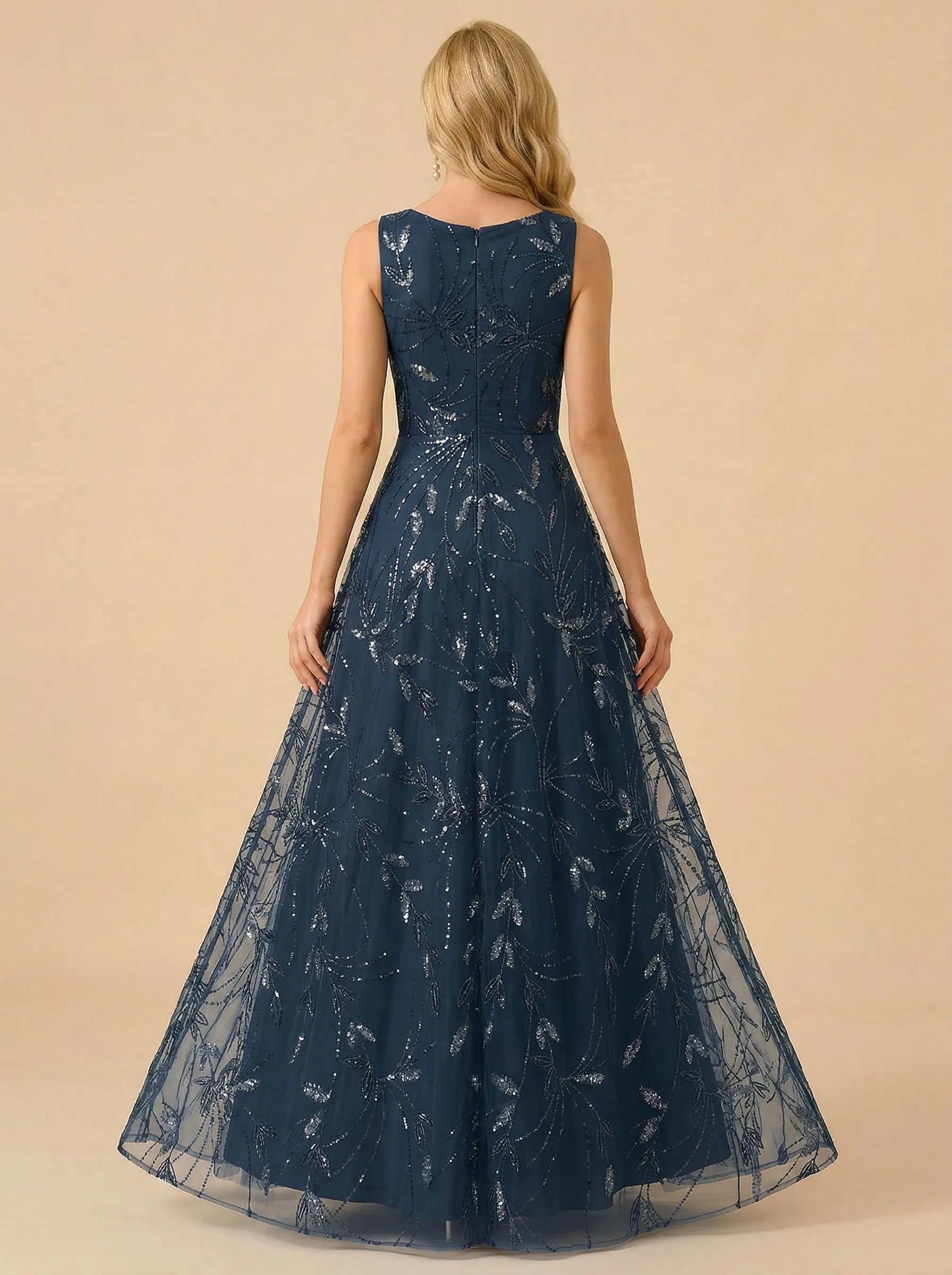 A-Line Sequin Embroidered V-Neck Mother of the Bride Gown with Matching Jacket