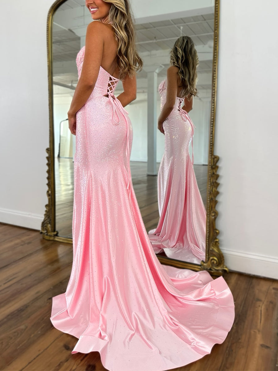Sparkly Mermaid Keyhole Long Beaded Prom Dress with Slit
