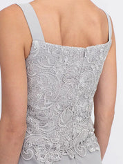 Ensemble 3 pièces en mousseline de soie avec col carré et veste pour mère de la mariée 