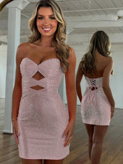 Bodycon Strapless Sweetheart Short Homecoming Dresses with Keyholes