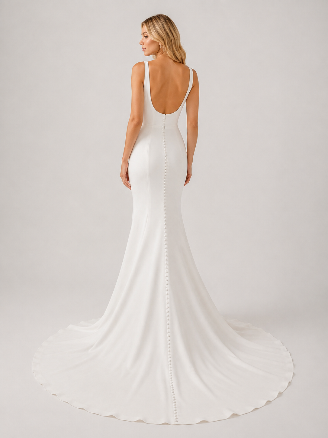 Elegant Square Neck Satin Mermaid Wedding Dress with Sweep Train