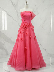 Coral Pink Off-The-Shoulder 3D Floral A-Line Evening Formal Gown