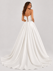Elegant Strapless Draped Satin A-Line Wedding Dress with Lace-Up Back and Chapel Train