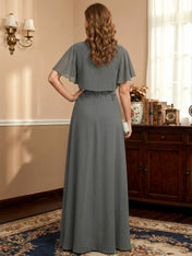 A-line Scoop Illusion Floor-Length Lace Chiffon Mother of the Bride Dress With Sequins